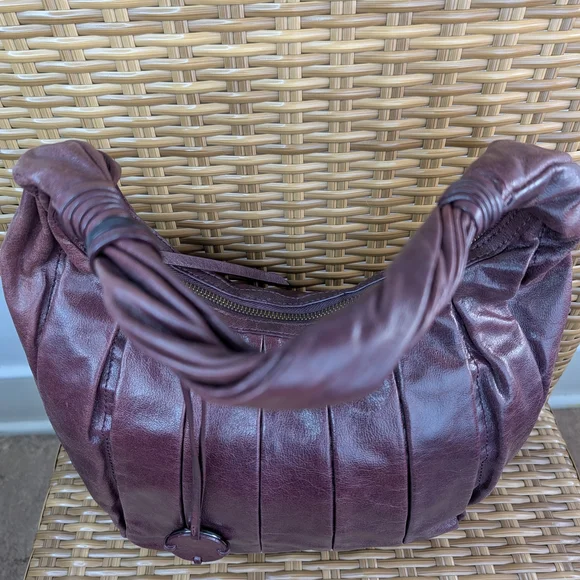 Donald J Pliner Purple Burgundy Soft Leather Hobo Shoulder Bag Purse - Picture 9 of 13